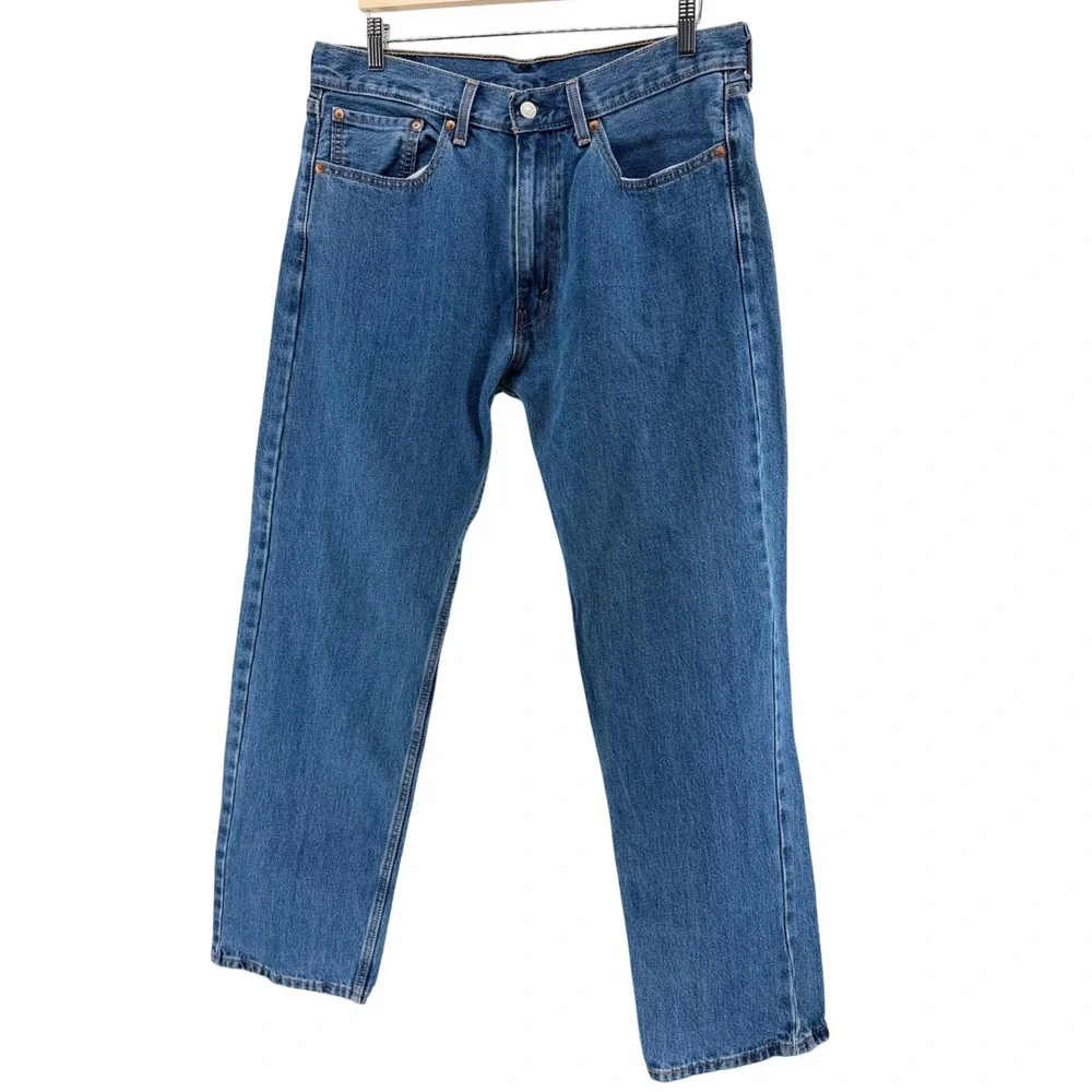 Levis 505 Regular Fit Straight Leg Jeans Mens 36x32 Medium Wash Blue Denim